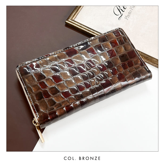 【Leo&Aoi公式ショップ】 ちょっと上品なステンドグラス 蛇腹 カードポケット付き 長財布 本革 ラウンド型ファスナー 財布 レディース 大容量 【安心の返品保証付き】