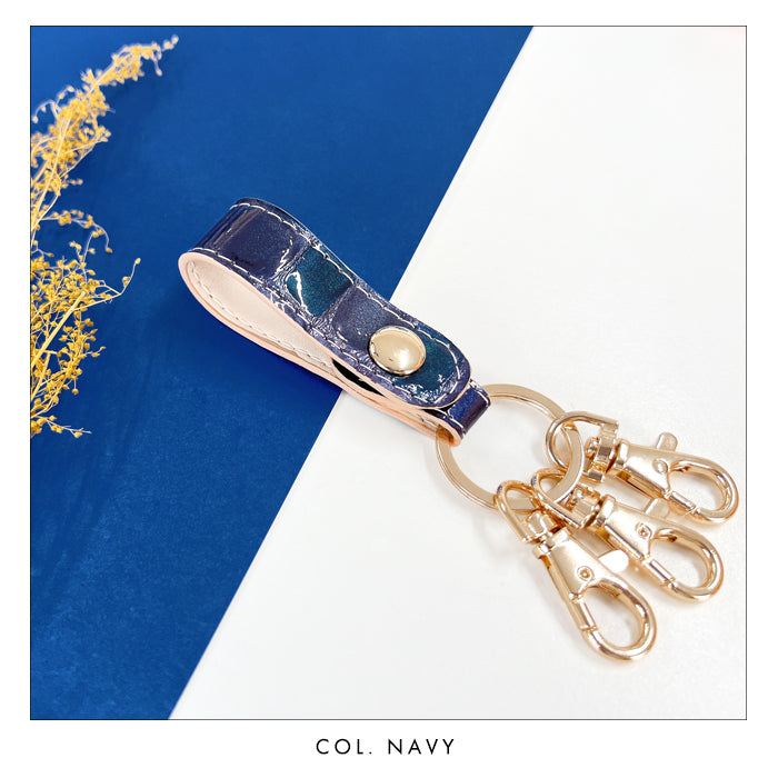 【Leo&Aoi公式ショップ】 ちょっと上品な ステンドグラス 3連 キーリング 本革 スナップボタン 本革キーリング 【安心の返品保証付き】