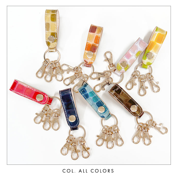 【Leo&Aoi公式ショップ】 ちょっと上品な ステンドグラス 3連 キーリング 本革 スナップボタン 本革キーリング 【安心の返品保証付き】