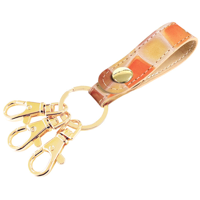 【Leo&Aoi公式ショップ】 ちょっと上品な ステンドグラス 3連 キーリング 本革 スナップボタン 本革キーリング 【安心の返品保証付き】