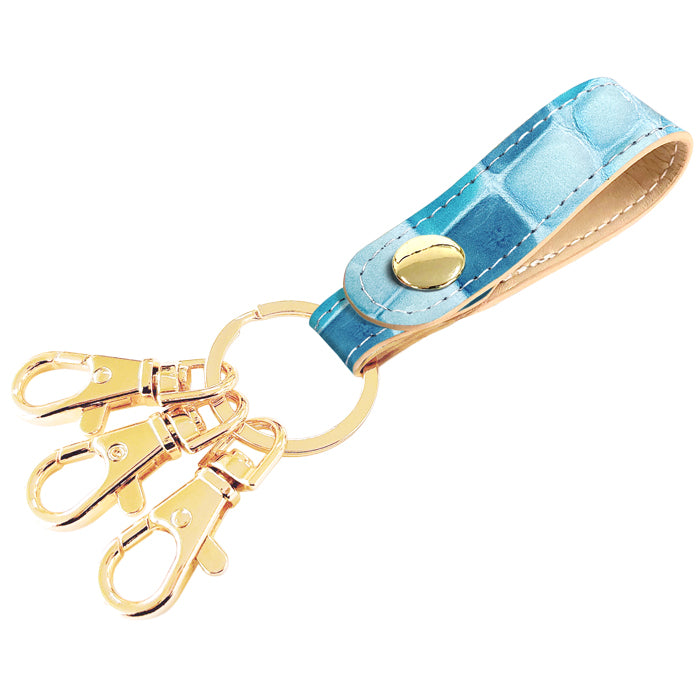 【Leo&Aoi公式ショップ】 ちょっと上品な ステンドグラス 3連 キーリング 本革 スナップボタン 本革キーリング 【安心の返品保証付き】