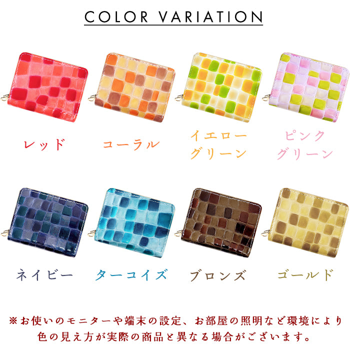 【Leo&Aoi公式ショップ】 型押し ちょっと上品なステンドグラス 蛇腹 ダブルファスナー 財布 本革 レディース カード収納 ミニ財布 小さい財布 使いやすい 牛革 革財布 ラウンド型財布 エナメル 【安心の返品保証付き】