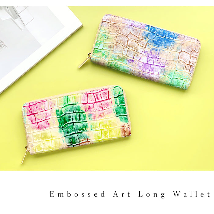 【Leo&Aoi公式ショップ】 型押しアート 財布 長財布 レディース 本革 ラウンドファスナー サイフ さいふ ウォレット 革 牛革 レザー カード収納 革財布 ラウンド長財布 ラウンド財布 長サイフ 本革長財布 ハンドメイド