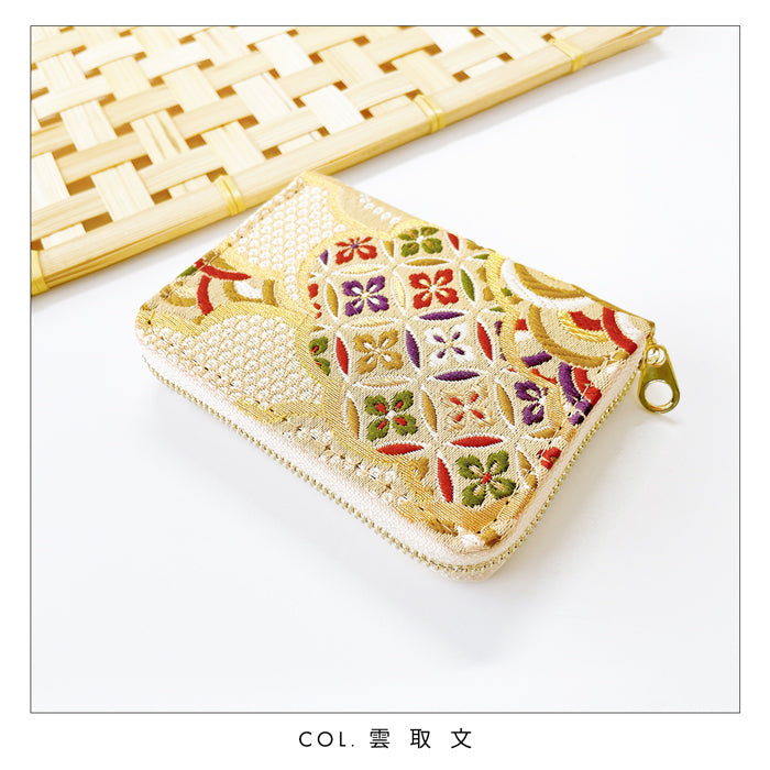 【Leo&Aoi公式ショップ】 西陣織 極 ミニ財布 財布 金襴 ミニウォレット コンパクト ラウンドファスナー サイフ さいふ ウォレット 小さい財布 カード収納 ラウンド財布 ミニサイフ 和風 和柄 和 豪華 織物 鳳凰 桜 櫻 宝尽くし 華文 花文 流水 ハンドメイド