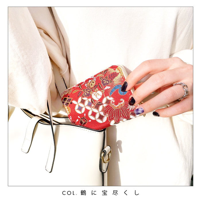 【Leo&Aoi公式ショップ】 西陣織 極 ミニ財布 財布 金襴 ミニウォレット コンパクト ラウンドファスナー サイフ さいふ ウォレット 小さい財布 カード収納 ラウンド財布 ミニサイフ 和風 和柄 和 豪華 織物 鳳凰 桜 櫻 宝尽くし 華文 花文 流水 ハンドメイド