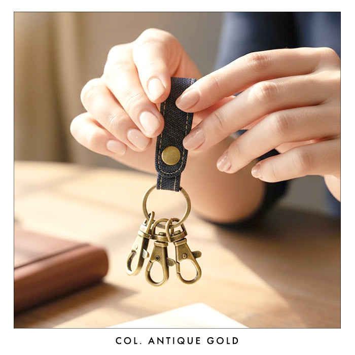 【Leo&Aoi公式ショップ】 児島デニム 3連 キーリング スナップボタン デニムキーリング 【安心の返品保証付き】