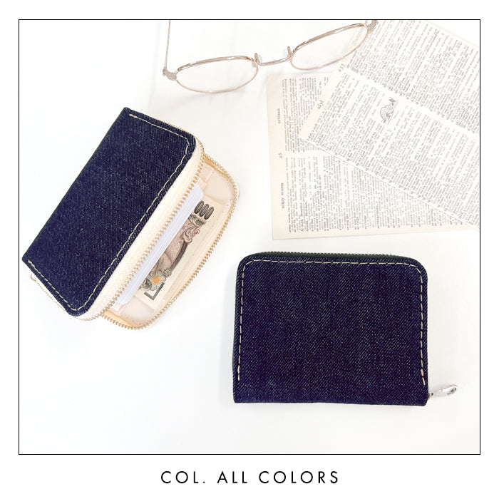 【Leo&Aoi公式ショップ】児島デニム 蛇腹 シンプル財布 本革 財布 メンズ レディース ラウンド型ファスナー ミニ財布 カード入れ 【安心の返品保証付き】