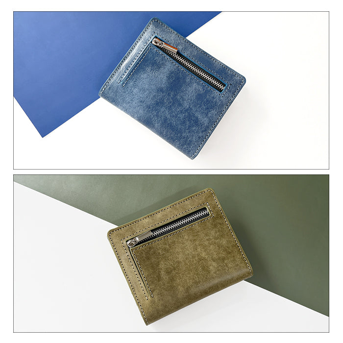 【Leo&Aoi公式ショップ】本革 レザリア スリム二つ折り財布 メンズ レディース カード収納 小銭入れ コインケース付き サイフ ウォレット 薄型 コンパクト WM-D3-02【安心の返品保証付き】