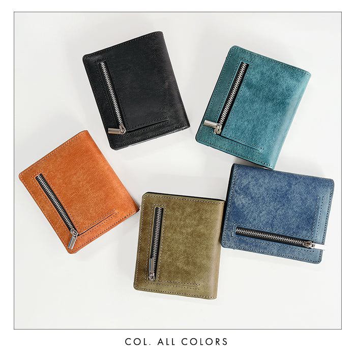 【Leo&Aoi公式ショップ】本革 レザリア スリム二つ折り財布 メンズ レディース カード収納 小銭入れ コインケース付き サイフ ウォレット 薄型 コンパクト WM-D3-02【安心の返品保証付き】