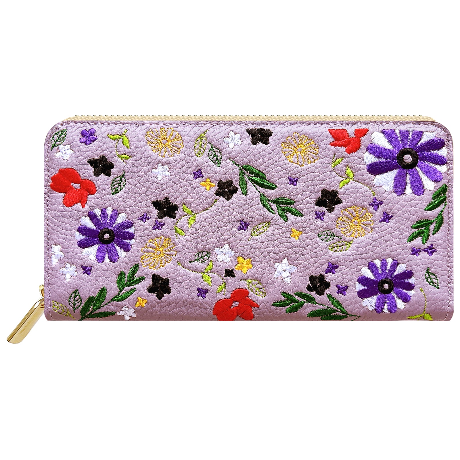 【Leo&Aoi公式ショップ】 本革 マーガレット刺繡 長財布 財布 ラウンド型ファスナー レディース 型押し カード収納 花 [WL-R1-S3]【安心の返品保証付き】