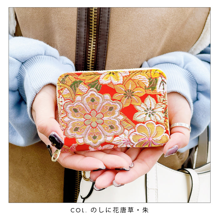 松 西陣織 ミニ財布 財布 金襴 ミニウォレット コンパクト ラウンドファスナー サイフ さいふ ウォレット 小さい財布 カード収納 ラウンド財布 ミニサイフ 和風 和柄 和 豪華 織物 鳳凰 桜 鯉 源氏物語 花唐草 鶴 七宝地文 ハンドメイド