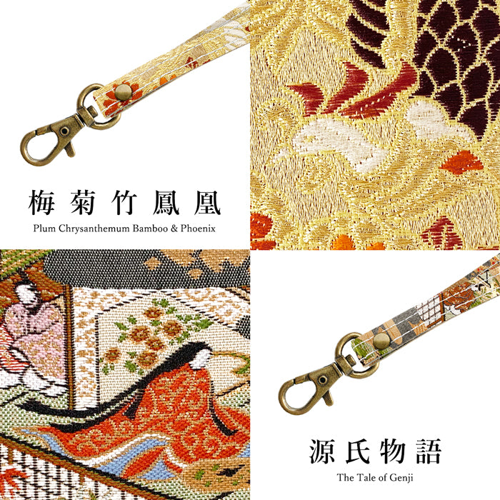 【Leo&Aoi公式ショップ】 西陣織 松 ネックストラップ ロングストラップ 首掛け 落下防止 ネックホルダー IDカードホルダー IDケース パスケース スマホ スマートフォン ネック ストラップ ナスカン 高級 華やか 着物 和柄 和風 レディース 女性 【安心の返品保証付き】