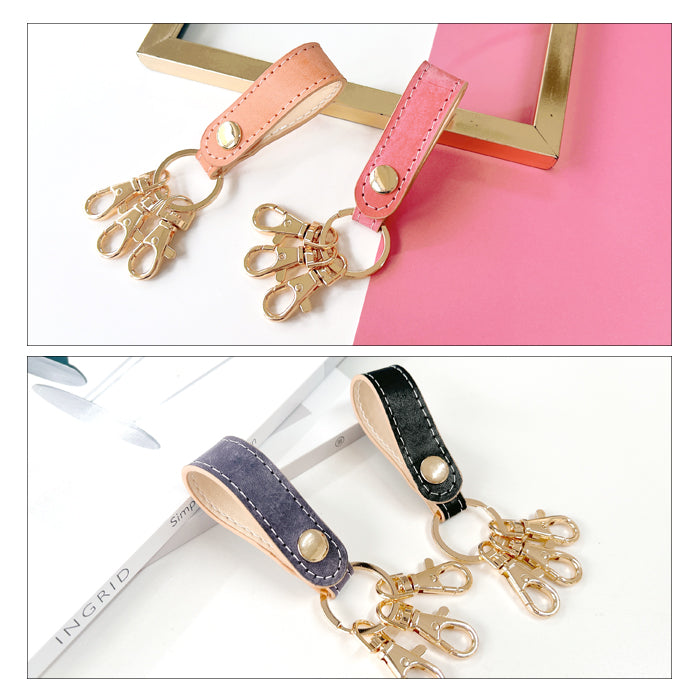 【Leo&Aoi公式ショップ】 イタリア製 マヤベリー 3連 キーリング 本革 スナップボタン イタリアンレザー キーホルダー ナスカン 【安心の返品保証付き】