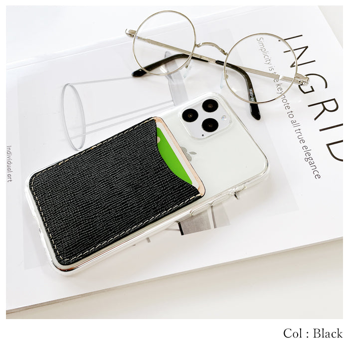 【Leo&Aoi公式ショップ】 男の型押し カードケース 背面 薄型 カード収納 スマホ カードポケット 背面収納 貼り付け レザー ポケット カード入れ スリム ICカード 定期入れ シール CARD POCKET 革 レザー 牛革 収納ポケット シンプル 【安心の返品保証付き】
