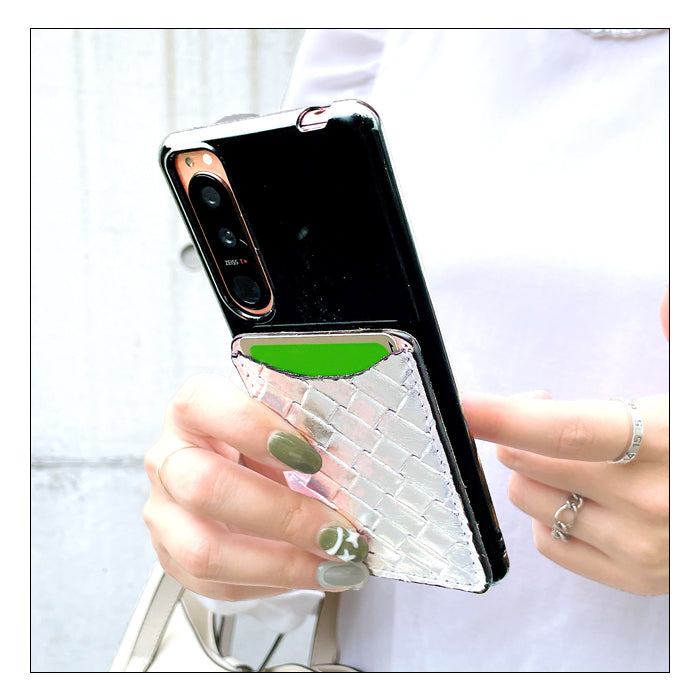 【Leo&Aoi公式ショップ】 メタリック 編み込み風 スマホ カード収納 カードケース 本革 型押し 貼り付け 背面 薄型 カードポケット 背面収納 レザー ポケット カード入れ スリム ICカード 定期入れ シール CARD POCKET レディース メンズ 女性 男性 ゴールド シルバー ブロンズ 【安心の返品保証付き】