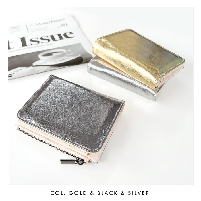 【Leo&Aoi公式ショップ】本革 メタリック てのひら財布 二つ折り財布 レディース メンズ カード収納 小銭入れ コインケース付き サイフ ウォレット 革 レザー 牛革 【WM-D2-03】 【安心の返品保証付き】
