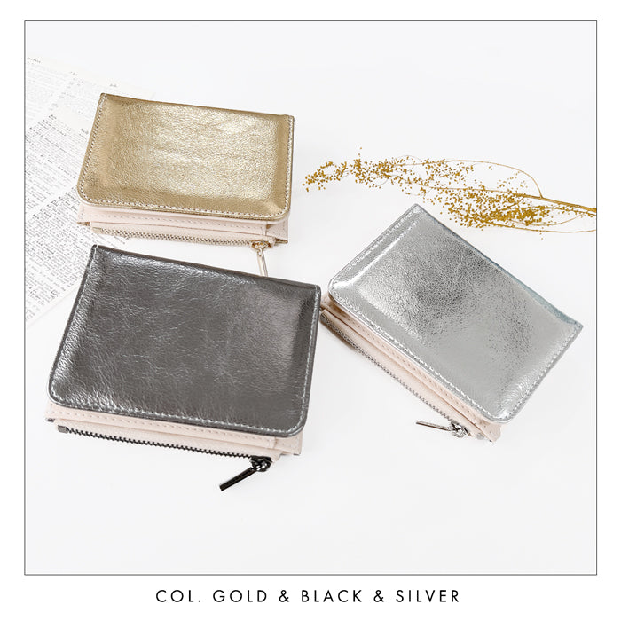 【Leo&Aoi公式ショップ】本革 メタリック てのひら財布 二つ折り財布 レディース メンズ カード収納 小銭入れ コインケース付き サイフ ウォレット 革 レザー 牛革 【WM-D2-03】 【安心の返品保証付き】