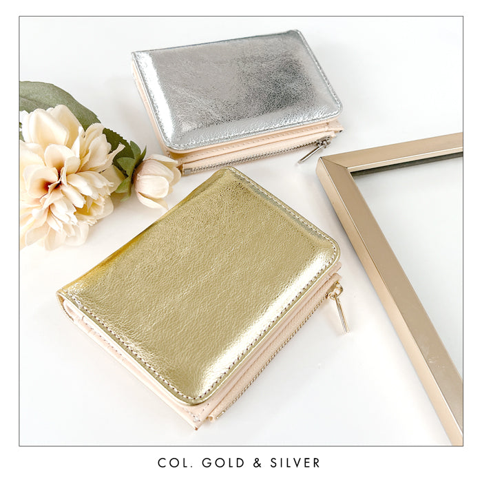 【Leo&Aoi公式ショップ】本革 メタリック てのひら財布 二つ折り財布 レディース メンズ カード収納 小銭入れ コインケース付き サイフ ウォレット 革 レザー 牛革 【WM-D2-03】 【安心の返品保証付き】
