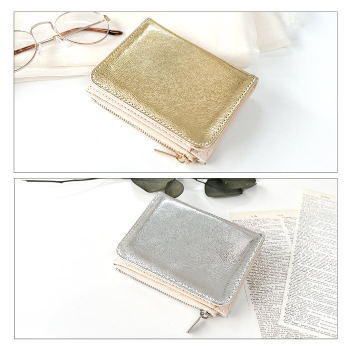 【Leo&Aoi公式ショップ】本革 メタリック てのひら財布 二つ折り財布 レディース メンズ カード収納 小銭入れ コインケース付き サイフ ウォレット 革 レザー 牛革 【WM-D2-03】 【安心の返品保証付き】