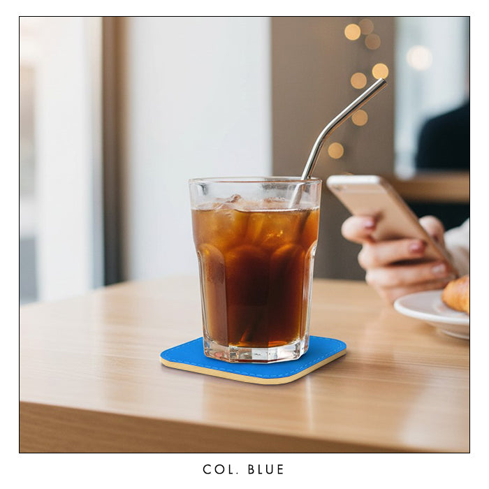 【Leo&Aoi公式ショップ】 はげにくいネオン コースター 4枚セット 本革 テーブルウェア カフェ おしゃれ キッチン 雑貨 食器 ハンドメイド 角丸型 革 上品 華やか お洒落 高級 無地 型押し 蛍光カラー 【安心の返品保証付き】
