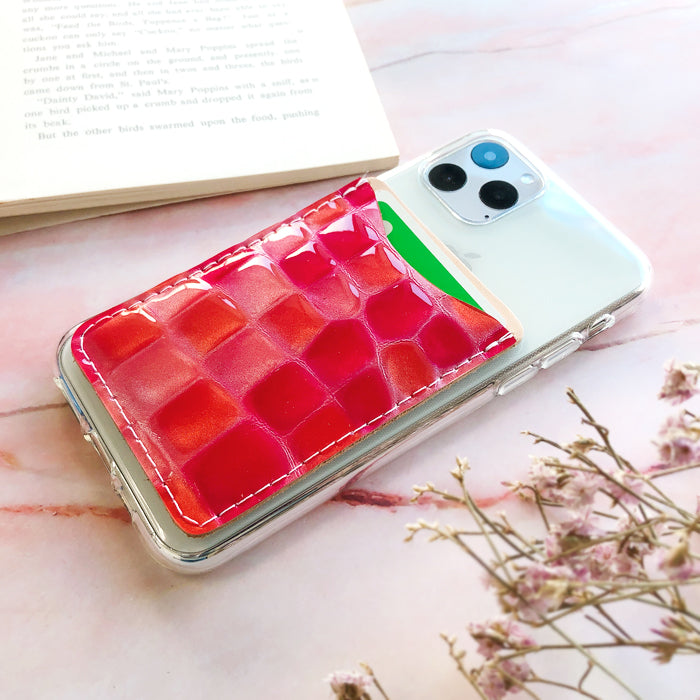 【Leo&Aoi公式ショップ】 ちょっと上品な ステンドグラス スマホ カード収納 カードケース 本革 貼り付け 背面 薄型 カードポケット 背面収納 レザー ポケット カード入れ スリム ICカード 定期入れ シール CARD POCKET 【安心の返品保証付き】