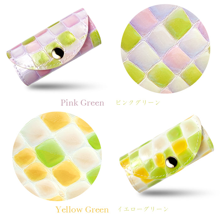 ちょっと上品な ステンドグラス キーケース 4連 本革 レディース スマートキー 三つ折り 牛革 レザー 鍵入れ 鍵 カギ 収納 スリム コンパクト キーホルダー 4連キーケース エナメル加工 日本製