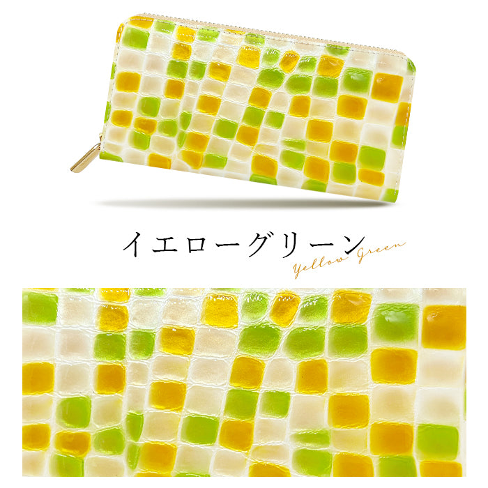 ちょっと上品な ステンドグラス エナメル加工 財布 長財布 レディース 本革 ラウンドファスナー サイフ さいふ ウォレット 革 牛革 レザー カード収納 革財布 ラウンド長財布 ラウンド財布 長サイフ 本革長財布 ハンドメイド