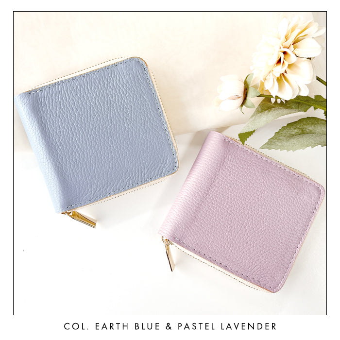 【Leo&Aoi公式ショップ】 ニュアンスカラー ラウンド型 二つ折り財布 本革 財布 ラウンドファスナー 小銭入れ レディース コンパクト コインケース付き 【安心の返品保証付き】