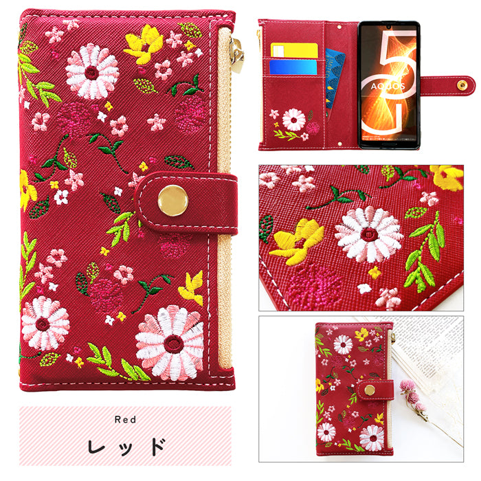 【Leo&Aoi公式ショップ】 AQUOS wish4 ケース SH-52E SH-M27 A403SH SHG13 A402SH カバー 手帳型 おしゃれ 花刺繍 手帳型ケース sh52e アクオス ウィッシュ4 スマホケース