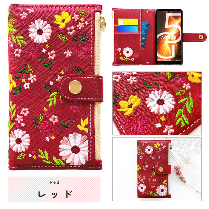 【Leo&Aoi公式ショップ】 arrows We2 F-52E FCG02 M07 A402FC ケース おしゃれ 花刺繍 手帳型ケース f52e アローズ ウィー スマホケース
