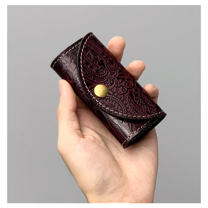 ペイズリー柄 型押し キーケース 4連 本革 レディース メンズ スマートキー 三つ折り 牛革 革 レザー 鍵入れ 鍵 カギ 収納 スリム コンパクト キーホルダー 4連キーケース スマートキーケース 日本製