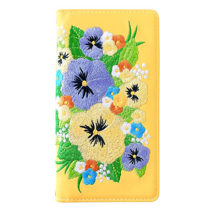 Leo&Aoi公式ショップ】 パンジー 刺繍 スマホケース 手帳型ケース 100