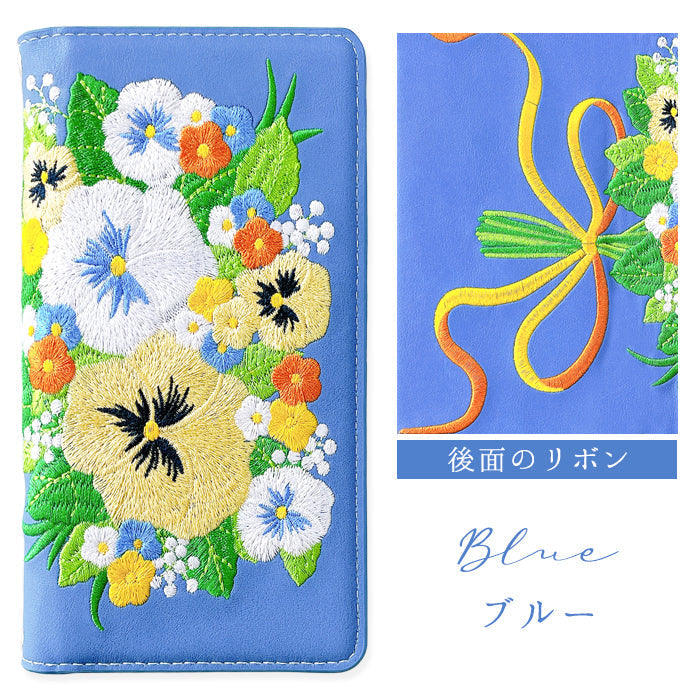 【Leo&Aoi公式ショップ】 arrows We2 F-52E FCG02 M07 A402FC ケース パンジー 刺繍 手帳型ケース f52e アローズ ウィー スマホケース 【安心の返品保証付き】