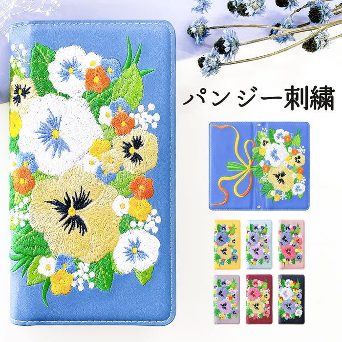 iPhone 16 plus iPhone16plus ケース カバー 手帳型 パンジー 刺繍 手帳型ケース アイフォン16プラス スマホケース