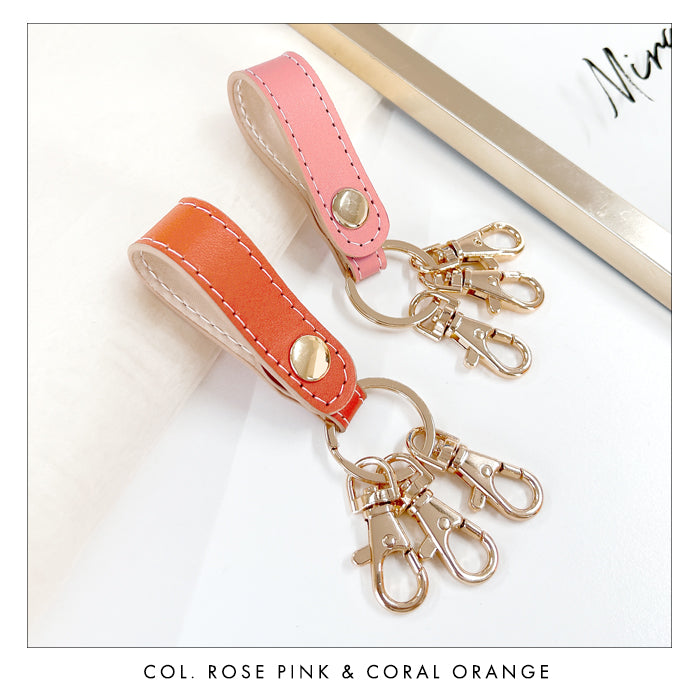 【Leo&Aoi公式ショップ】 本革 パステル 3連 キーリング 本革 スナップボタン 本革キーリング 【安心の返品保証付き】