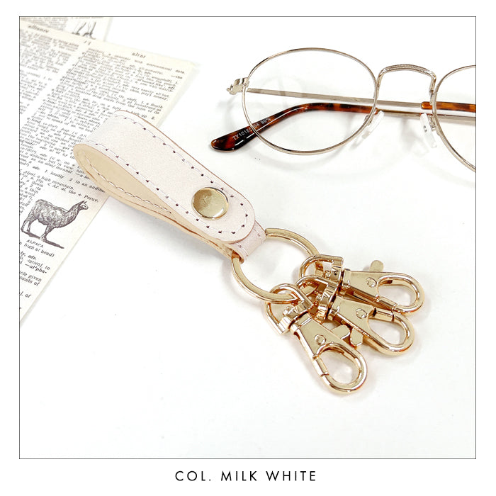 【Leo&Aoi公式ショップ】 本革 パステル 3連 キーリング 本革 スナップボタン 本革キーリング 【安心の返品保証付き】