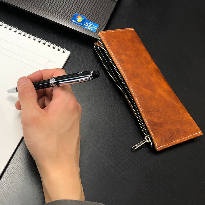 ヌメ革 牛ヌメ革 レザー ペンケース 本革 筆箱 ペン入れ コンパクト スリム 文具 筆記用具 ふで箱 収納 革 高級 ペン ケース