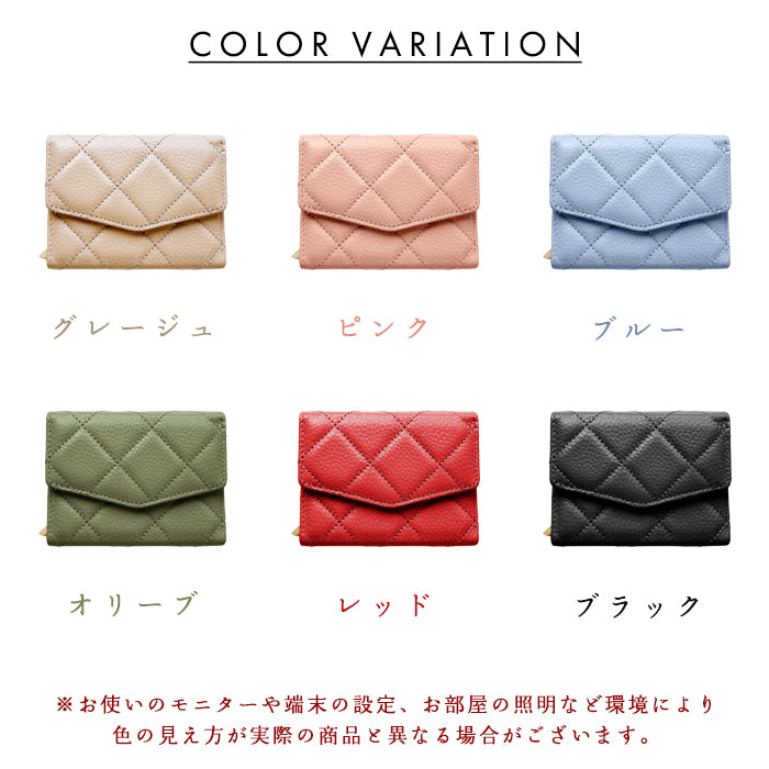 【Leo&Aoi公式ショップ】 本革 キルティング 三つ折り財布 レディース カード収納 小銭入れ コインケース付き サイフ ウォレット 革 レザー 【WM-T1-04】【安心の返品保証付き】