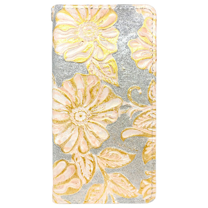【Leo&Aoi公式ショップ】 iphone se3 / iphone se2 / iphone8 / iphone7 ケース カバー 本革 ラメフラワー 型押し 手帳型ケース アイフォンスマホケース 【安心の返品保証付き】