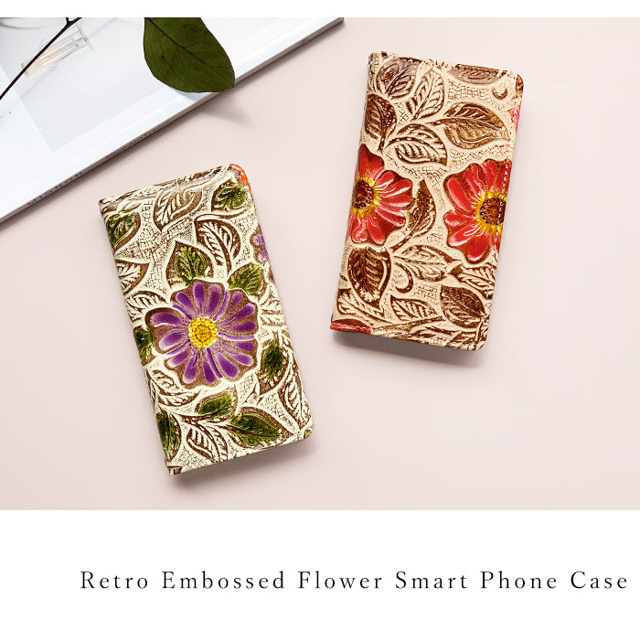 【Leo&Aoi公式ショップ】 らくらくスマートフォン F-52B ケース カバー 手帳型ケース本革 レトロな 花 型押し 手帳型 スマホケース らくらくフォン らくらくホン f52b docomo 【安心の返品保証付き】