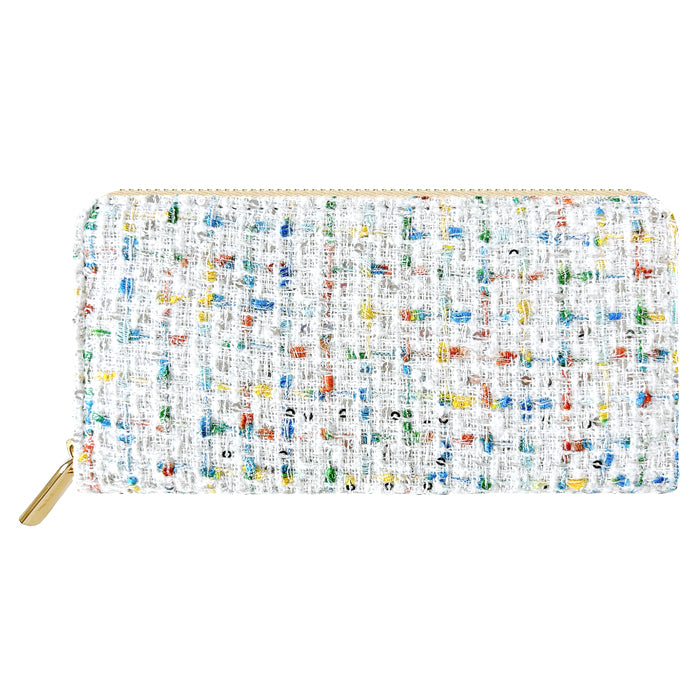 【Leo&Aoi公式ショップ】 スパンコール付き ツイード 財布 長財布 ラウンド型長財布 ラウンドファスナー サイフ さいふ ウォレット ラウンド長財布 大容量 長サイフ お札入れ カード 収納 小銭入れ クラシック おしゃれ かわいい レディース ハンドメイド 【安心の返品保証付き】