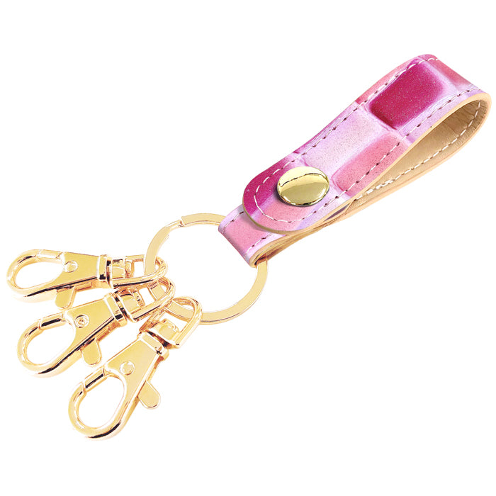 【Leo&Aoi公式ショップ】 ステンドグラス 3連 キーリング 本革 スナップボタン 本革キーリング 【安心の返品保証付き】