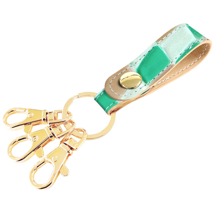 【Leo&Aoi公式ショップ】 ステンドグラス 3連 キーリング 本革 スナップボタン 本革キーリング 【安心の返品保証付き】