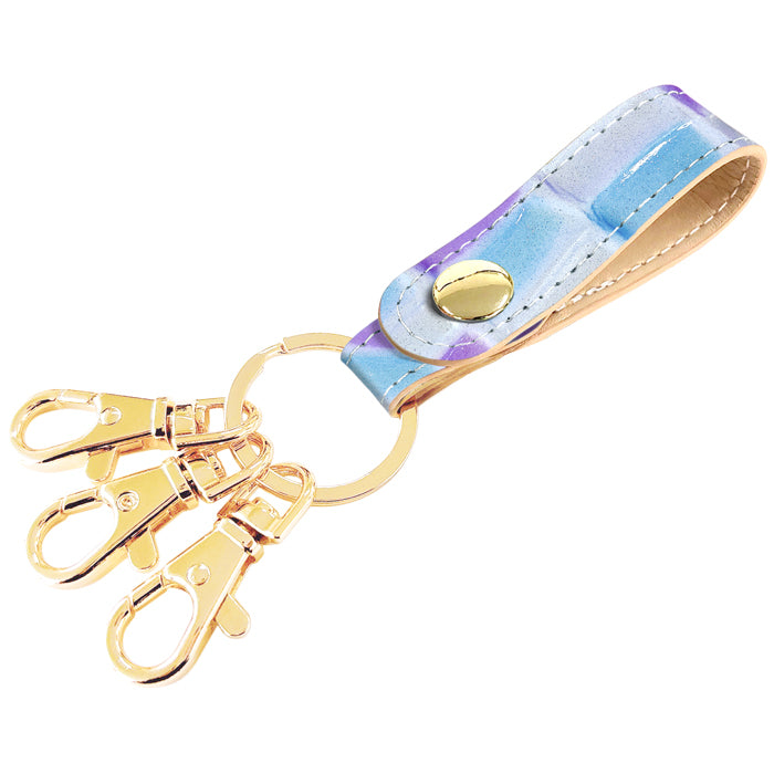 【Leo&Aoi公式ショップ】 ステンドグラス 3連 キーリング 本革 スナップボタン 本革キーリング 【安心の返品保証付き】