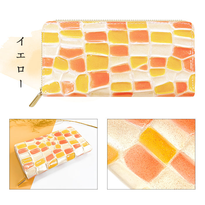 【Leo&Aoi公式ショップ】 ステンドグラス 蛇腹 カードポケット付き 長財布 本革 ラウンド型ファスナー 財布 レディース 大容量 【安心の返品保証付き】