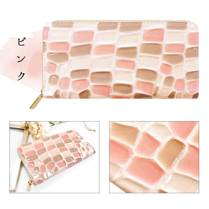 【Leo&Aoi公式ショップ】 ステンドグラス 蛇腹 カードポケット付き 長財布 本革 ラウンド型ファスナー 財布 レディース 大容量 【安心の返品保証付き】