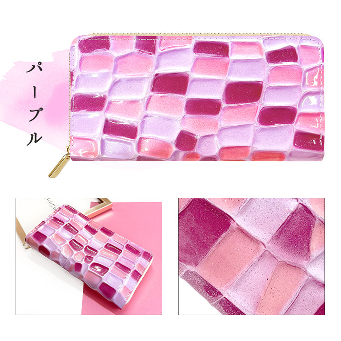 【Leo&Aoi公式ショップ】 ステンドグラス 蛇腹 カードポケット付き 長財布 本革 ラウンド型ファスナー 財布 レディース 大容量 【安心の返品保証付き】