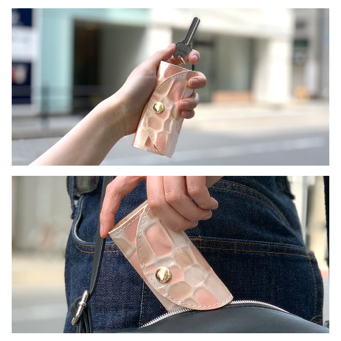 【Leo&Aoi公式ショップ】 ステンドグラス キーケース 4連 本革 レディース スマートキー 三つ折り 牛革 レザー 鍵入れ 鍵 カギ 収納 スリム コンパクト キーホルダー 4連キーケース エナメル加工 日本製 【安心の返品保証付き】
