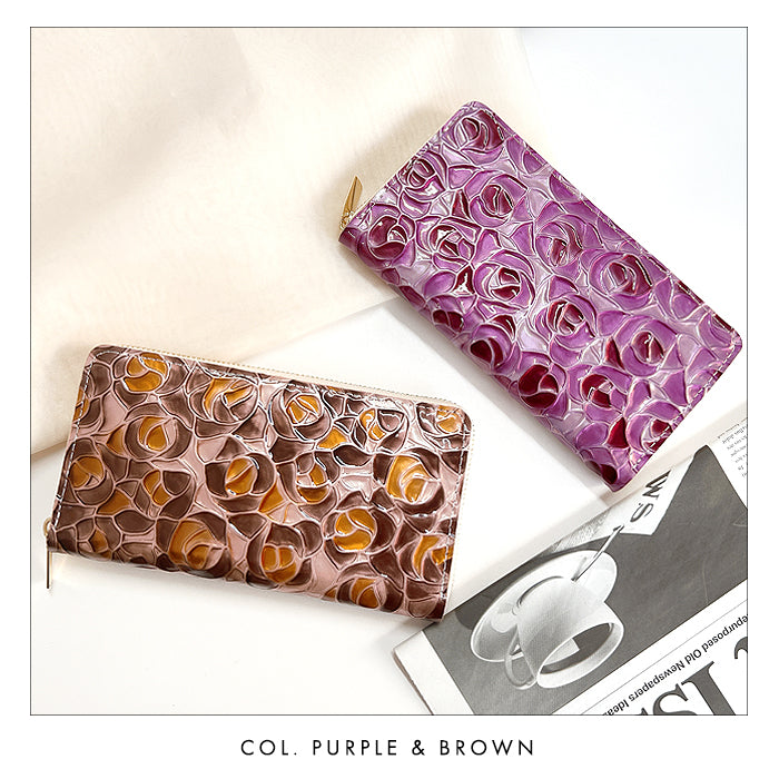 【Leo&Aoi公式ショップ】 ステンドグラスローズ 蛇腹 カードポケット付き 長財布 本革 ラウンド型ファスナー 財布 レディース 大容量 【安心の返品保証付き】