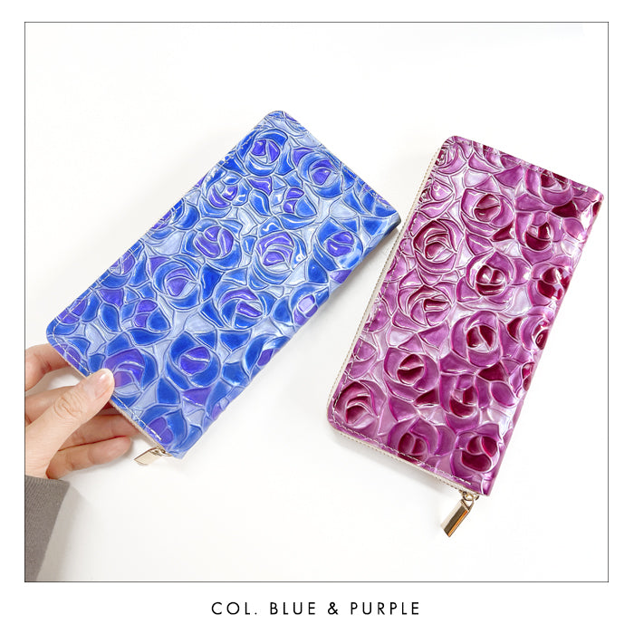 【Leo&Aoi公式ショップ】 ステンドグラスローズ 蛇腹 カードポケット付き 長財布 本革 ラウンド型ファスナー 財布 レディース 大容量 【安心の返品保証付き】